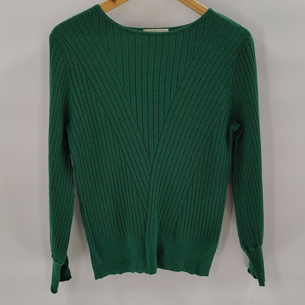 Liverpool Sweater Ribbed Size Medium Green Long Sleeve